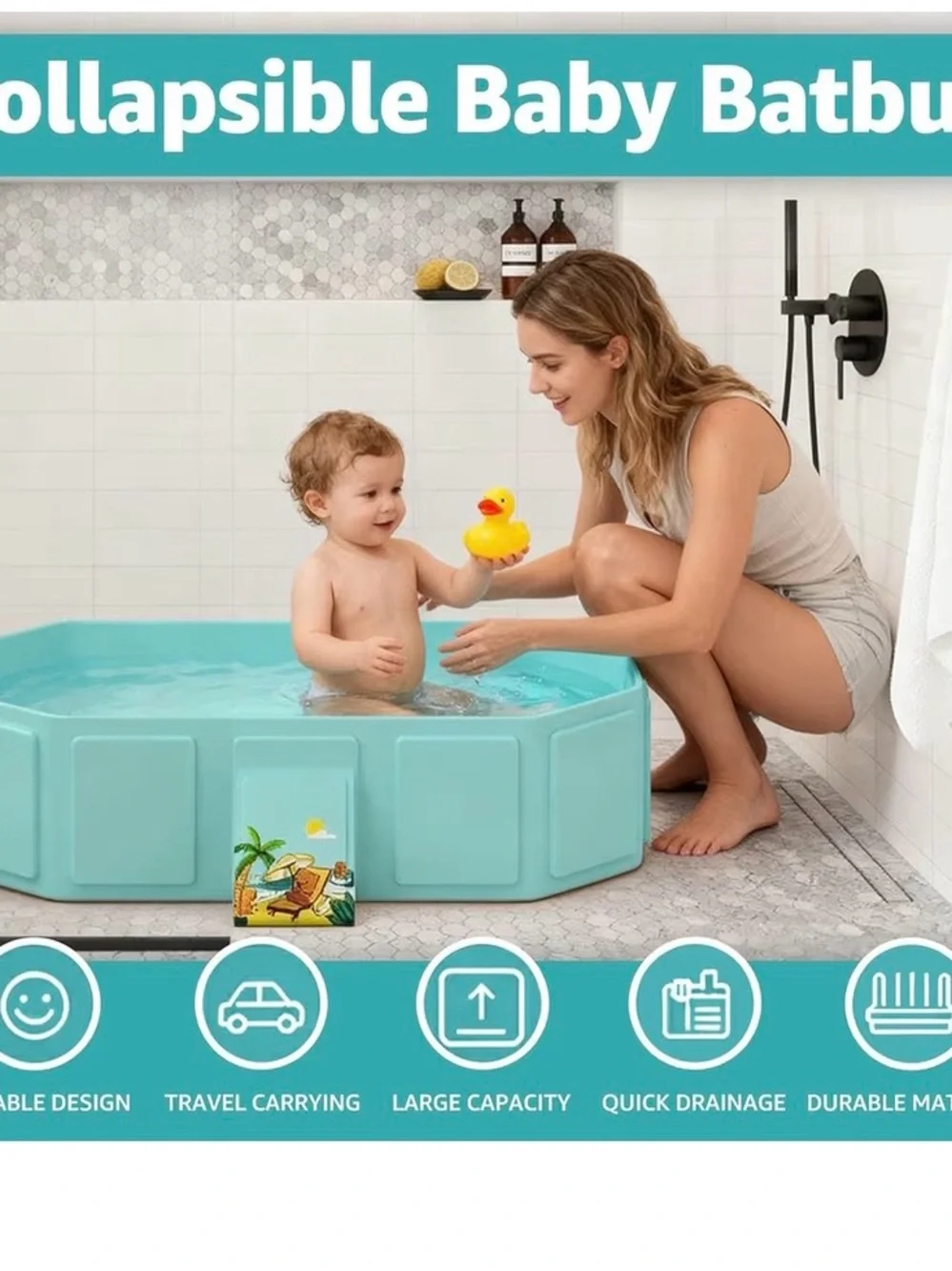 Collapsible Baby Bath Tub - Aqua Portable Foldable Bathtub for Kids